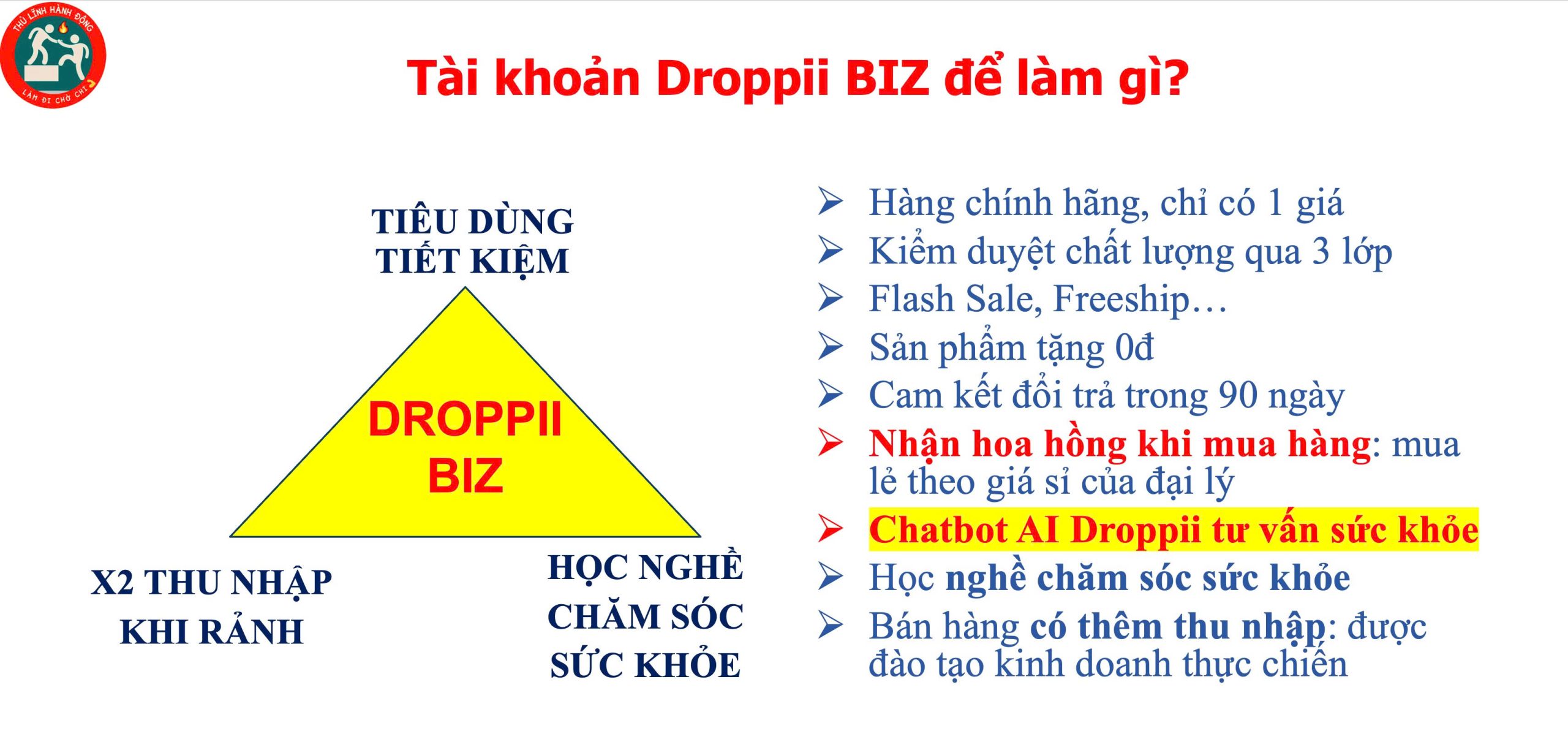 Droppii Biz - tiêu dùng tiết kiệm - bán hàng X2 thu nhập - học nghề chăm sóc sức khỏe chủ động